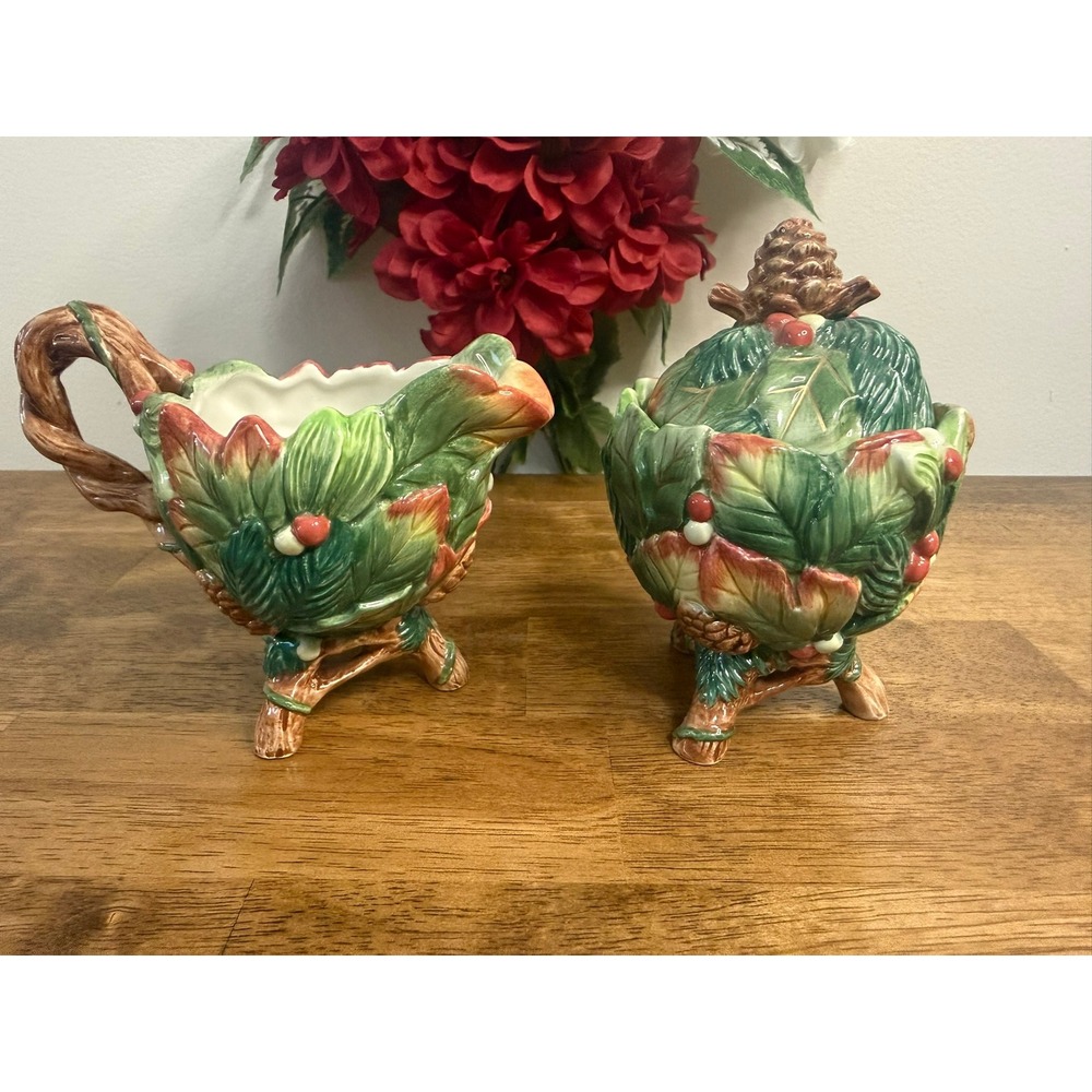 Vintage Fitz and Floyd‎ Classics Holiday Forest Creamer and Sugar Set Retro